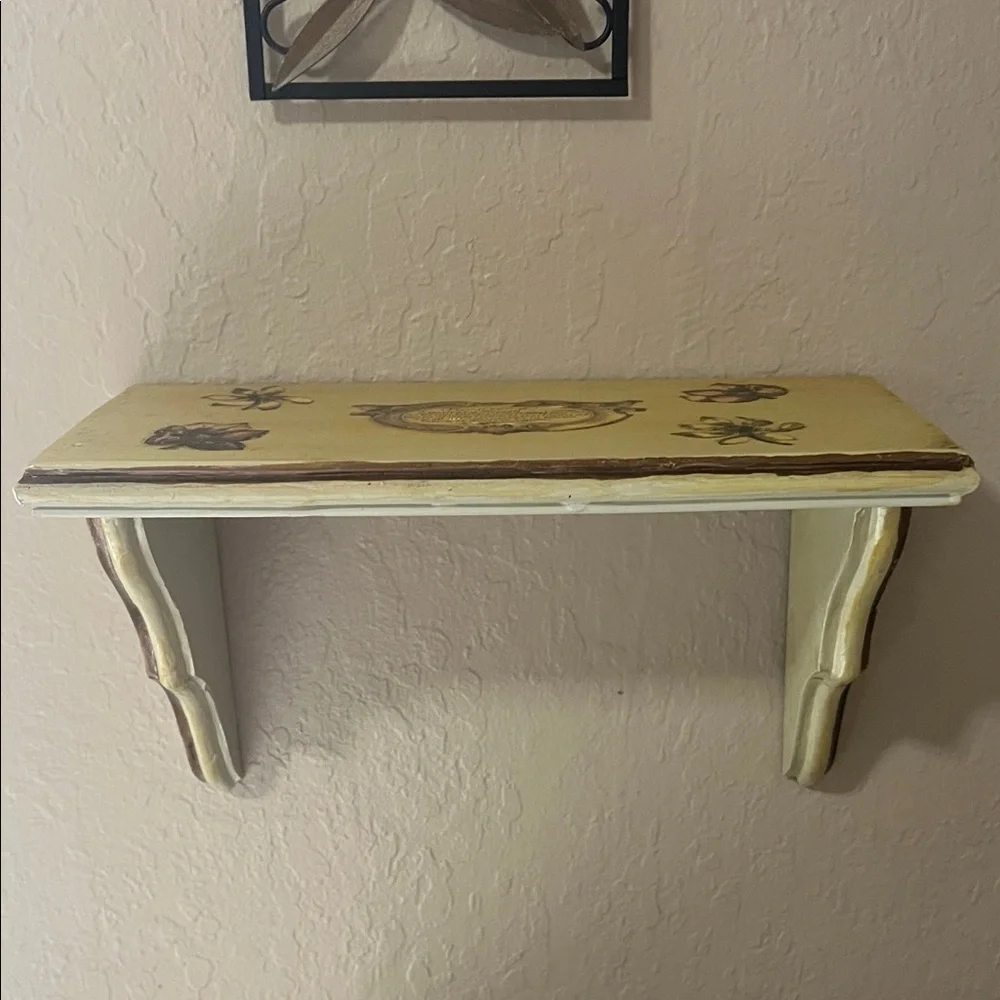 Vintage Charming Beige Wall Shelf with Floral Accents
